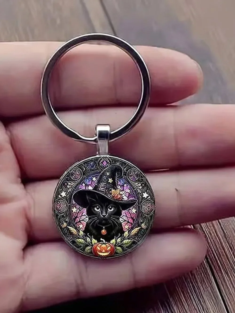Stainless Steel HALLOWEEN Black Cat Keyring Keychain Accessory